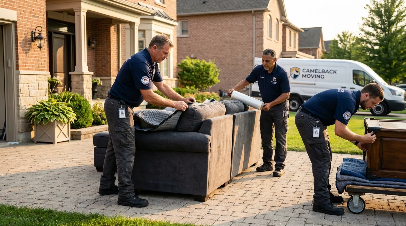 Large estate moving crew wrapping furniture in Linton, IN